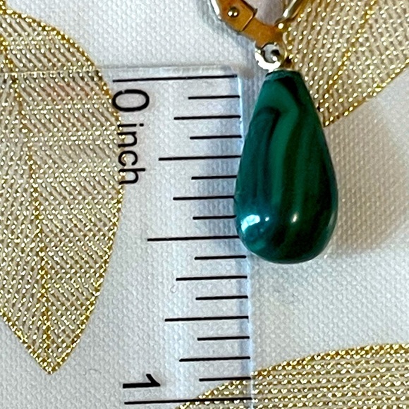 Set Of 2 Green Malachite Gemstone Necklace 17” Earrings 1”  14k gold over silver - Picture 7 of 8